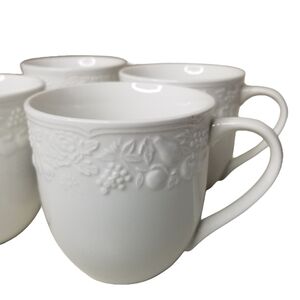 Martha‎ Stewart Collection White Embossed Fruit Grapes Coffee Tea Mug Set…